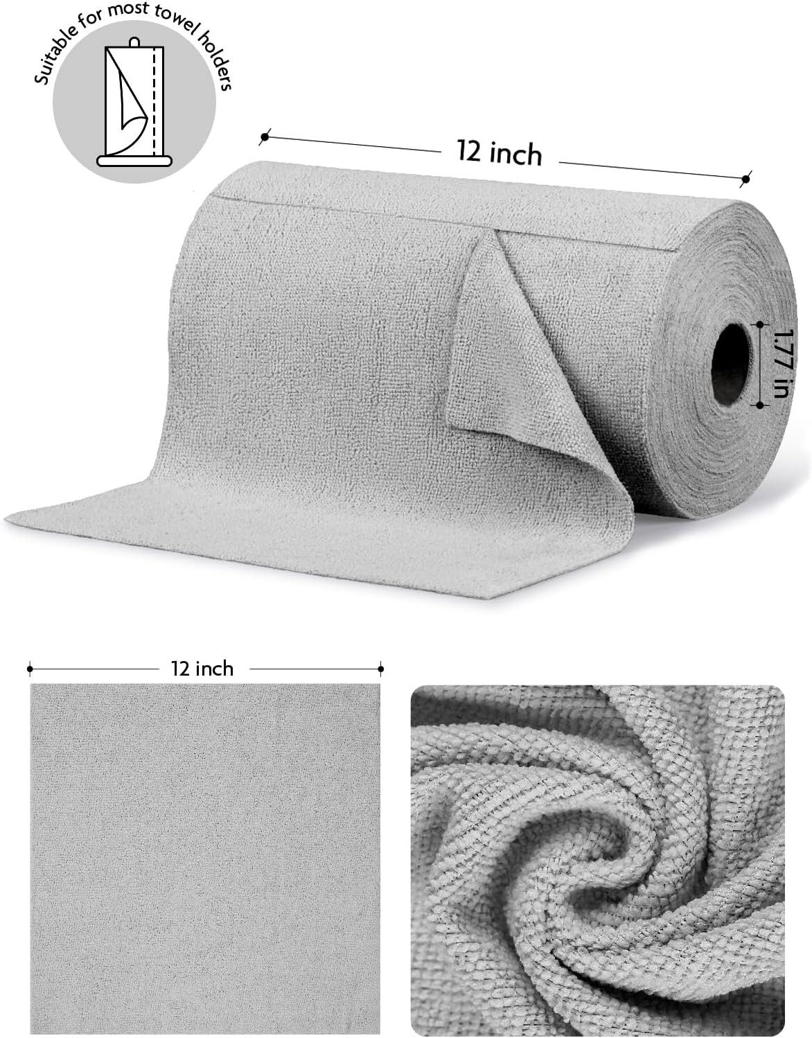Microfiber Cleaning Cloth Roll -75 Pack, Tear Away Microfiber Towels, 12″ X 12″,