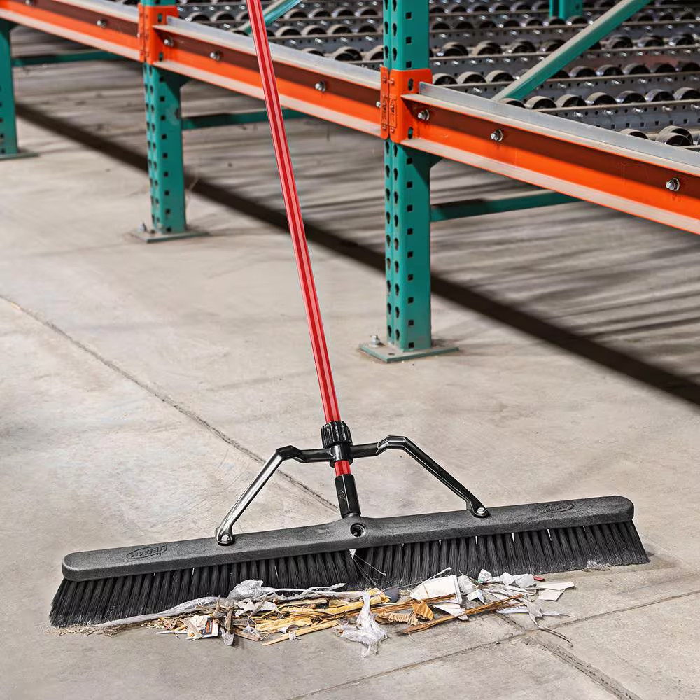 NEW Heavy Duty Push Broom Set 36in Smooth Surface with Brace & Steel Grip Handle