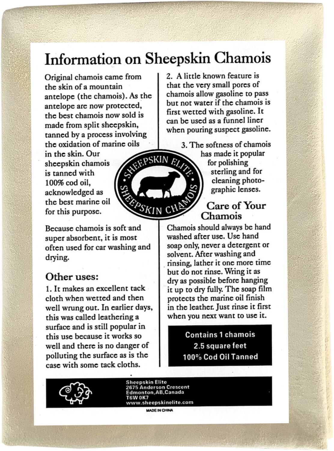 Chamois Drying Cloth Car Towel Real Leather Super Absorbent Natural 2.5 Sq Ft