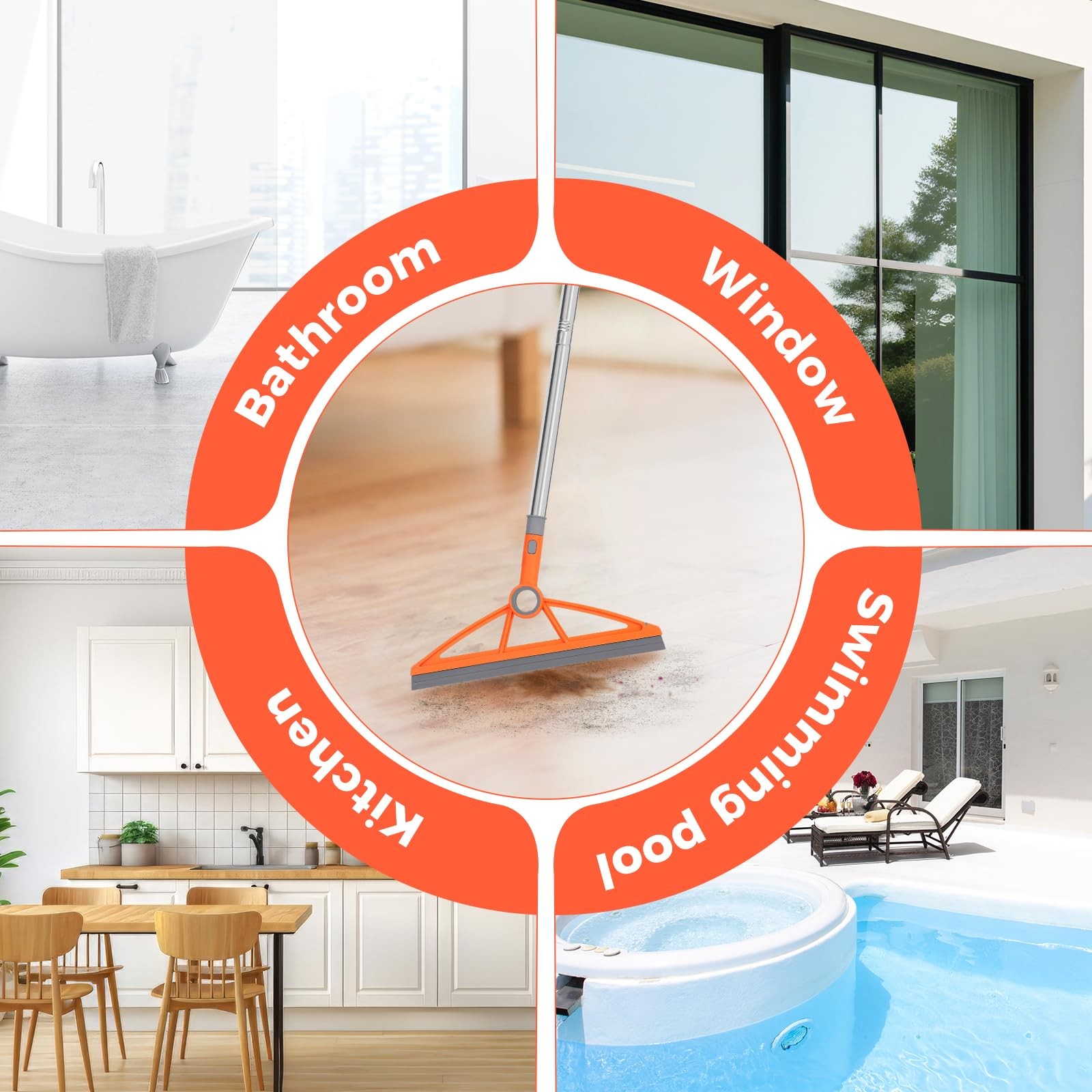 2-In-1 Air Broom, 180Â° Rotating 54 Inch Adjustable Silicone Rubber Broom Inc…
