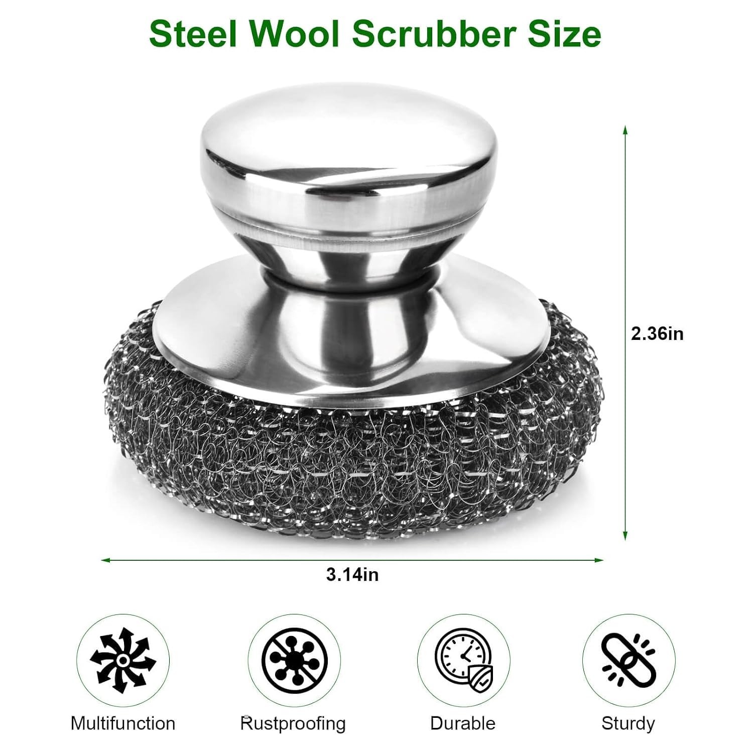 4PCS Steel Wool Scrubber Pads, Stainless Steel Scrubber Set with 3Pcs Steel W…