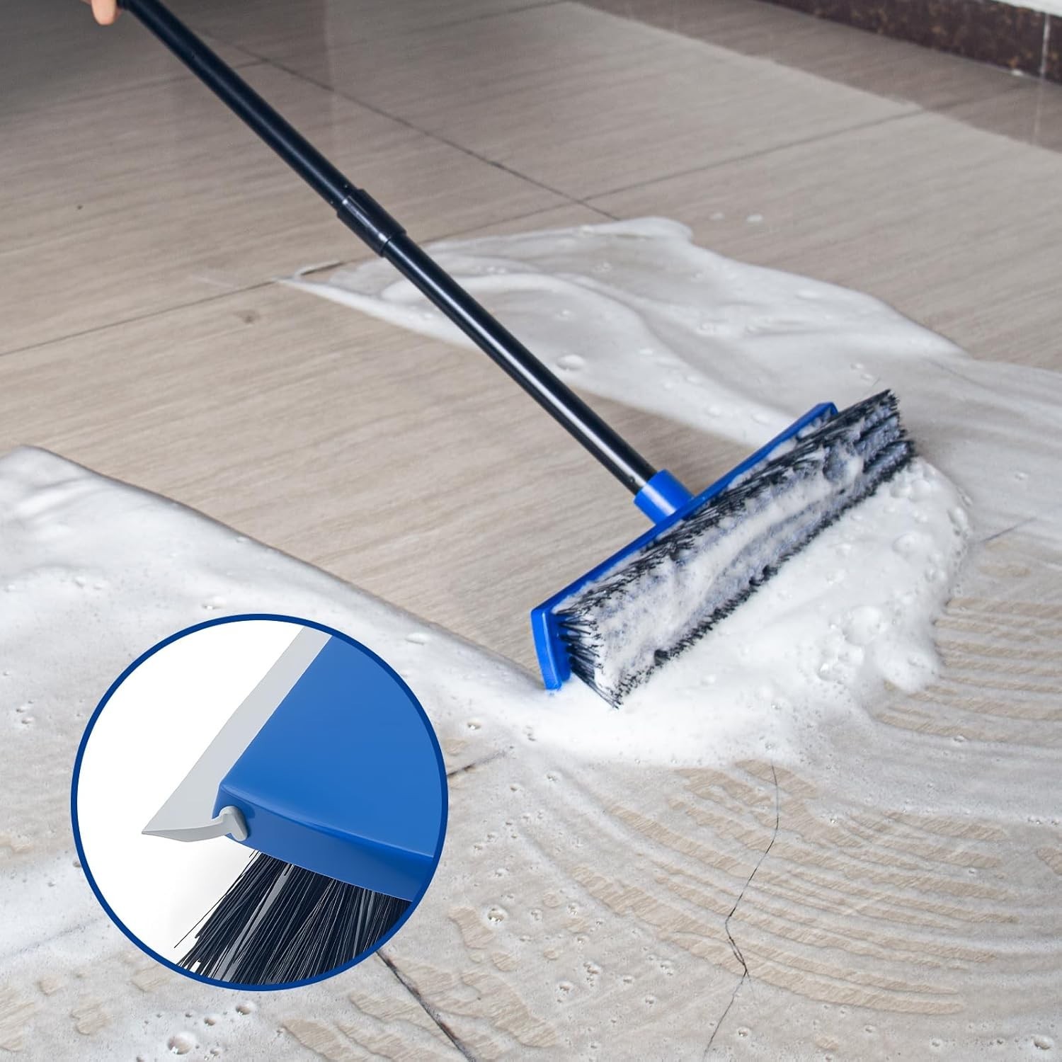 16 Inch 2-in-1 Squeegee Push Broom Outdoor Deck Brush 58″ Long Handle for Patio