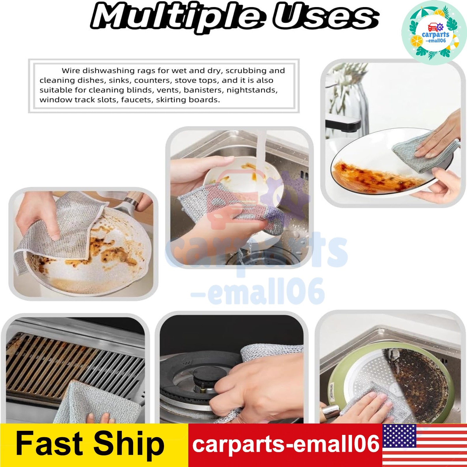 6 Pack Steel Wool Dishwashing Pads Multipurpose Mesh Dish Cloths Stainless Steel