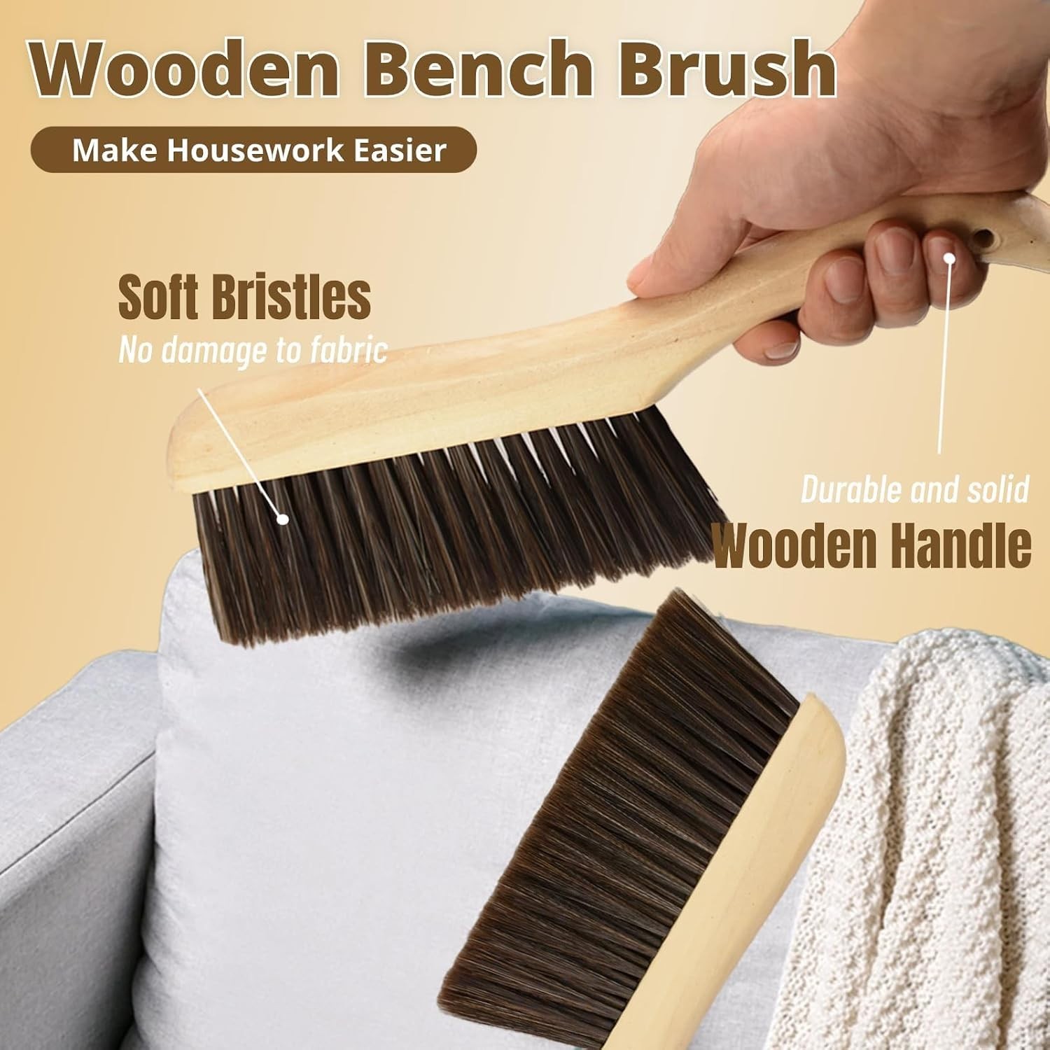 2 Pieces Woooden Hand Broom Dust Brush with Wood Handle Whisk Broom Soft Bristle