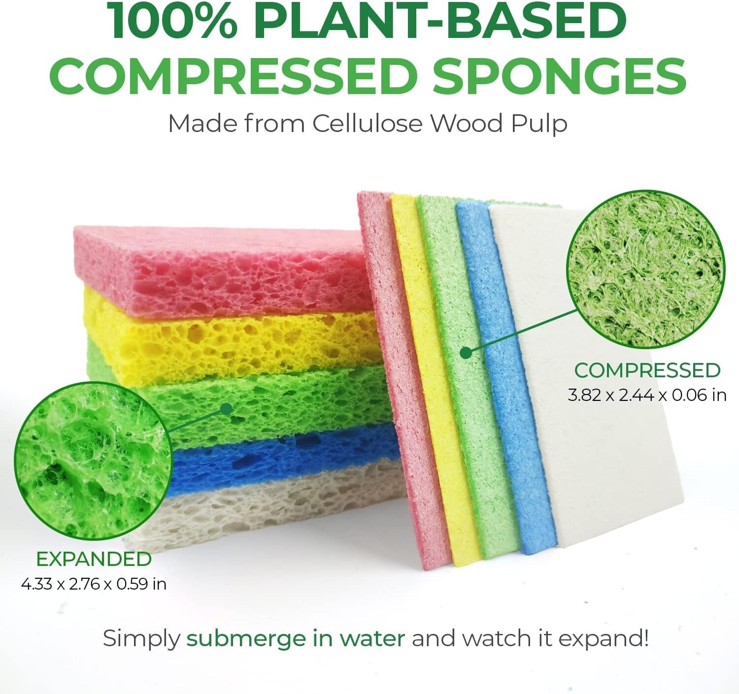 Biodegradable Cellulose Compressed Sponges – Pack of 16 Compostable Sponges K…