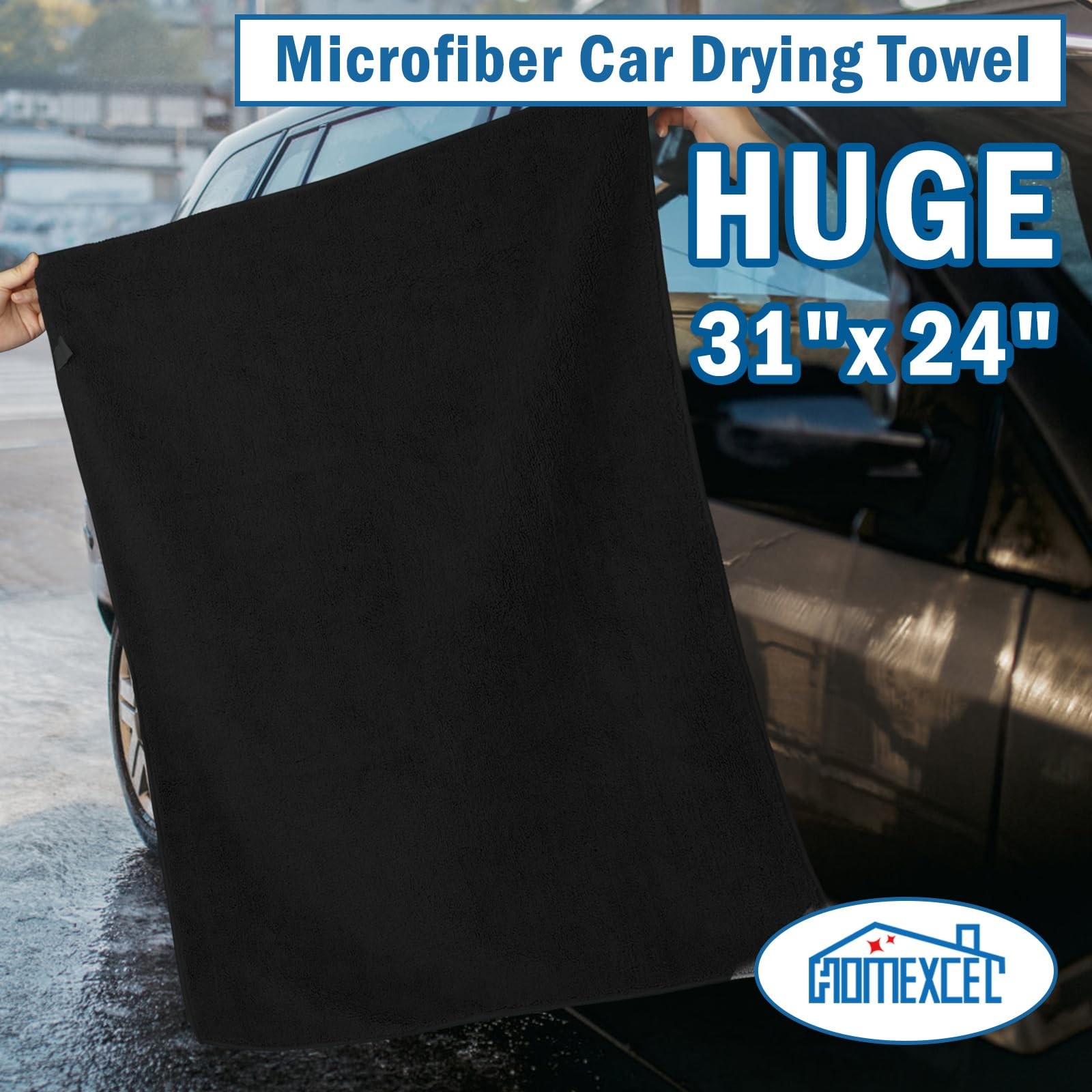 HOMEXCEL Professional Large Microfiber Car Drying Towels 31 x 24 Inch, Black