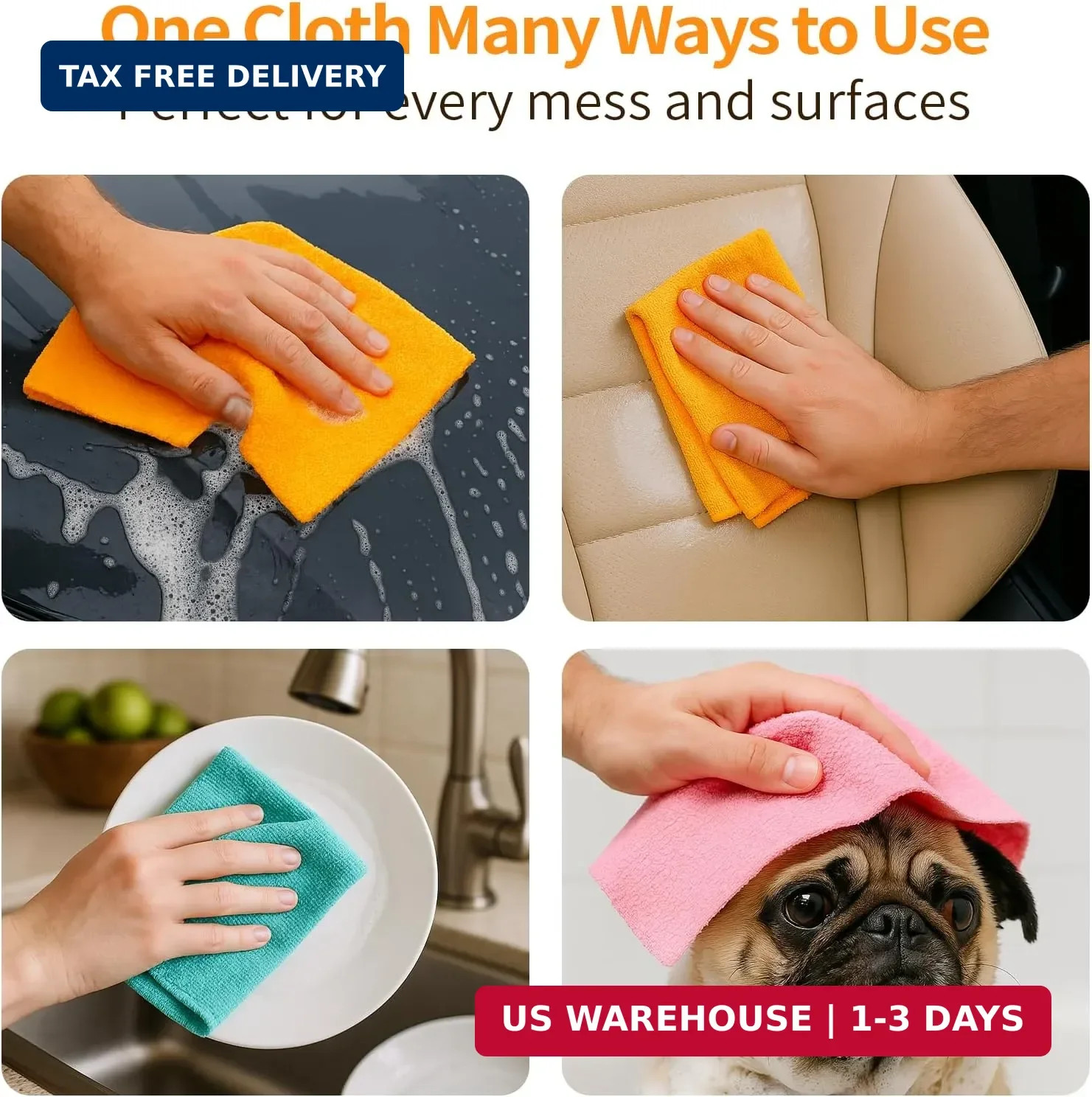 Microfiber Cleaning Cloth Roll, 50 Tear-Away Sheets, Reusable & Washable, Lint-F