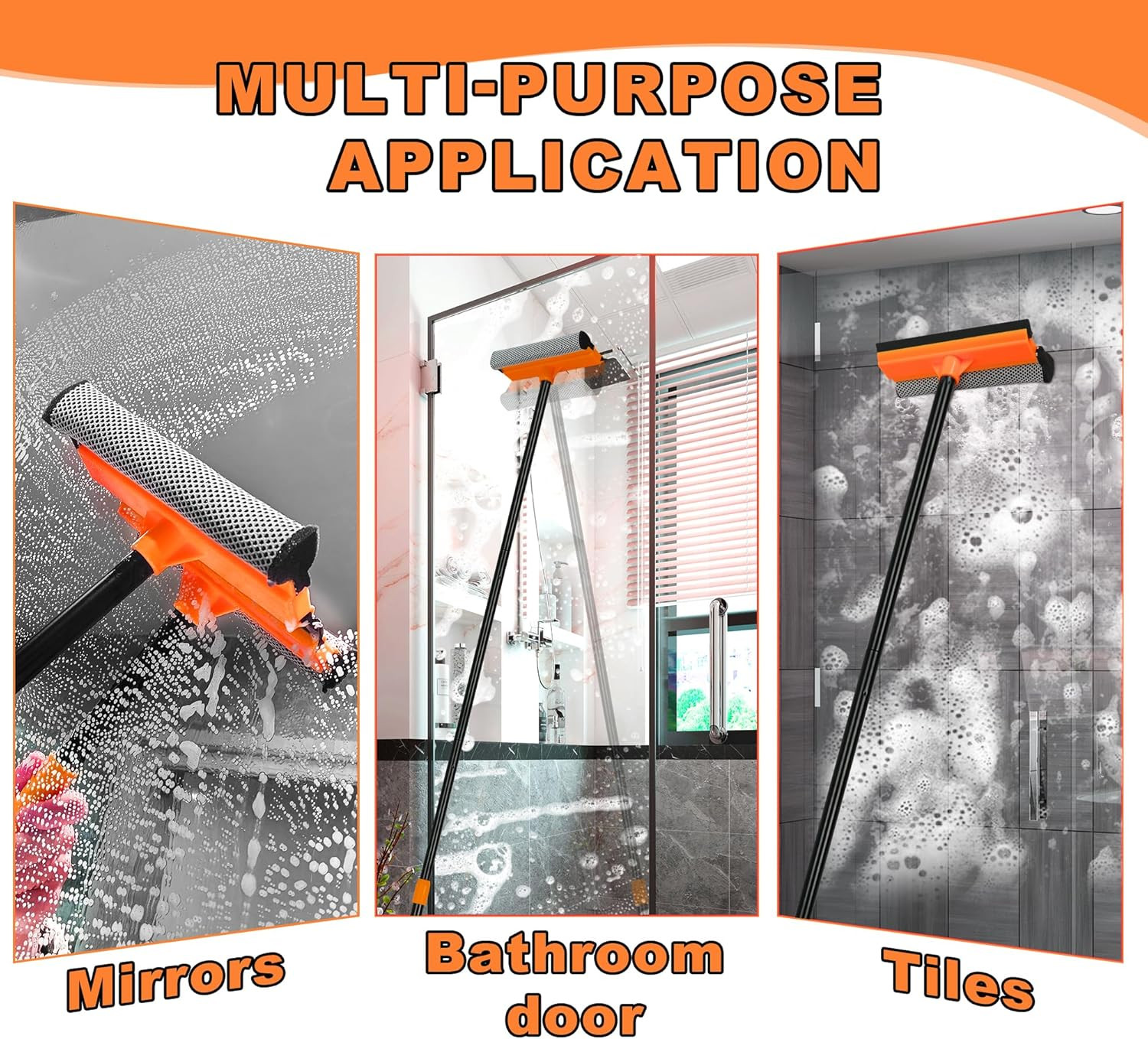 Window Squeegee for Home Cleaning, 2-in-1 Car Windshield Washer Kit with Extensi