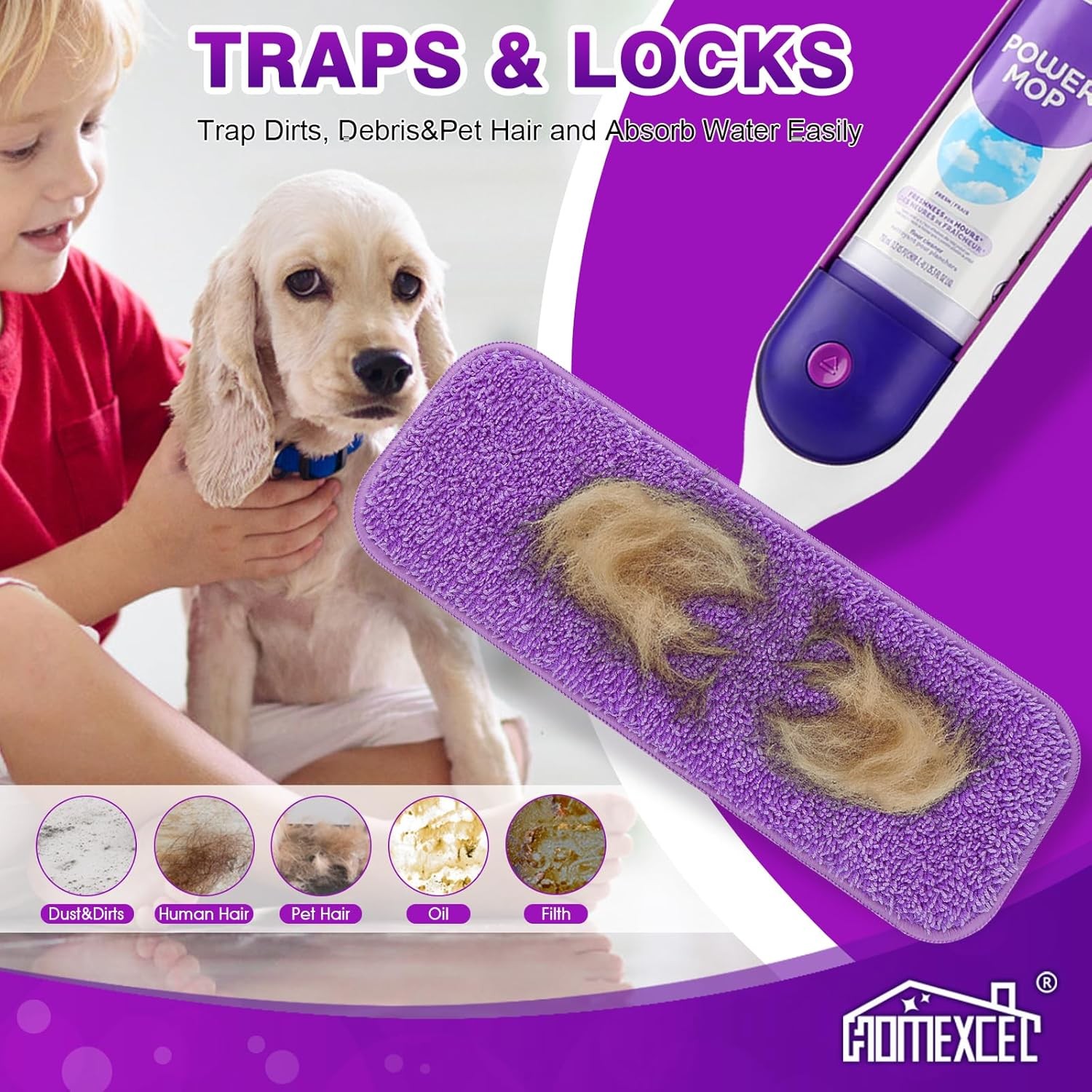 HOMEXCEL Reusable Microfiber Mop Pads for Swiffer PowerMop, Power Mop Pads Refil