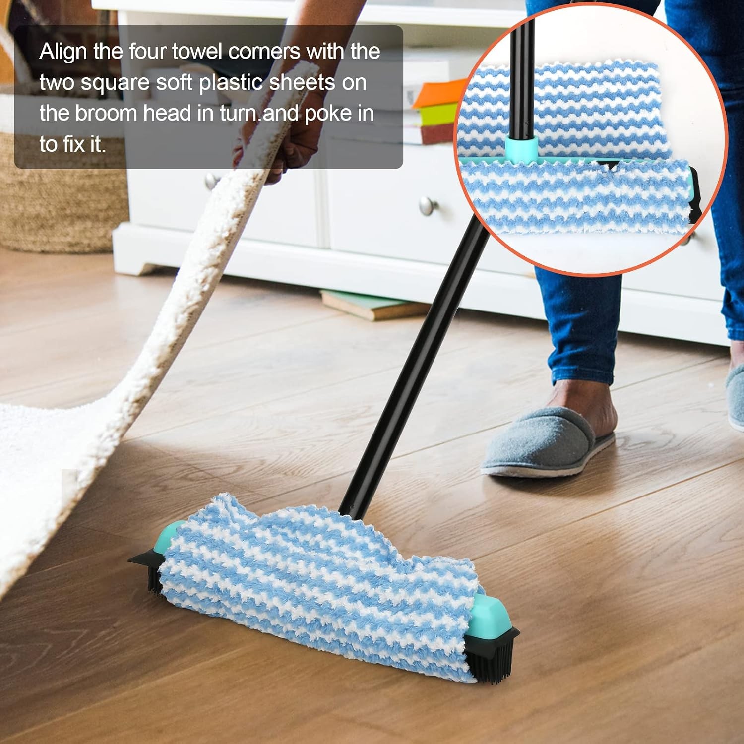 Rubber Broom Carpet Rake for Pet Hair Removal, Fur Remover Broom with 59″