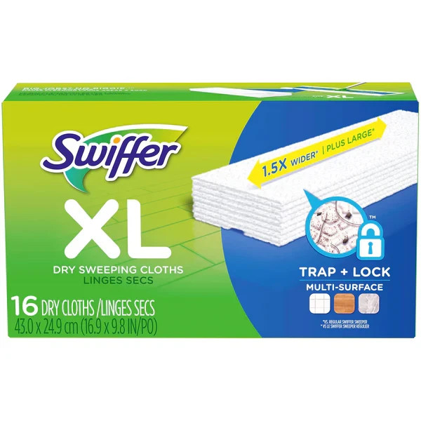 Swiffer XL + Dry Sweeping Cloths + 16 Pack + Refills + Dust + Hair + Floor Clean