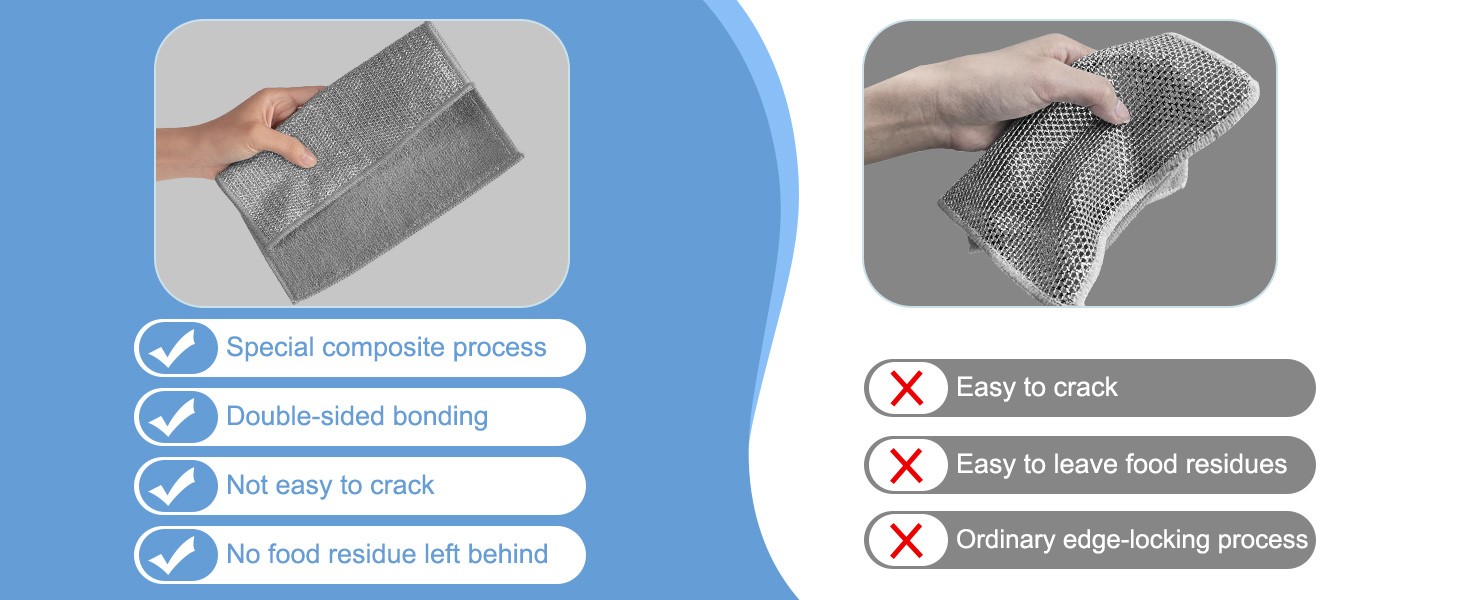 10pcs New Upgrade 2-Layer Microfiber Wire Dishcloth,Grey | Non-Scratch Wire