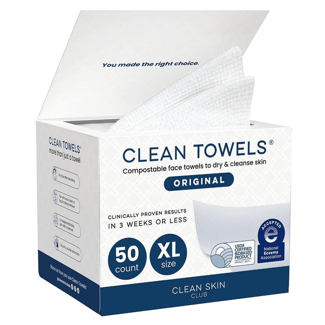Clean Skin Club Towels XL®, 100% USDA 50 Count (Pack of 1), White