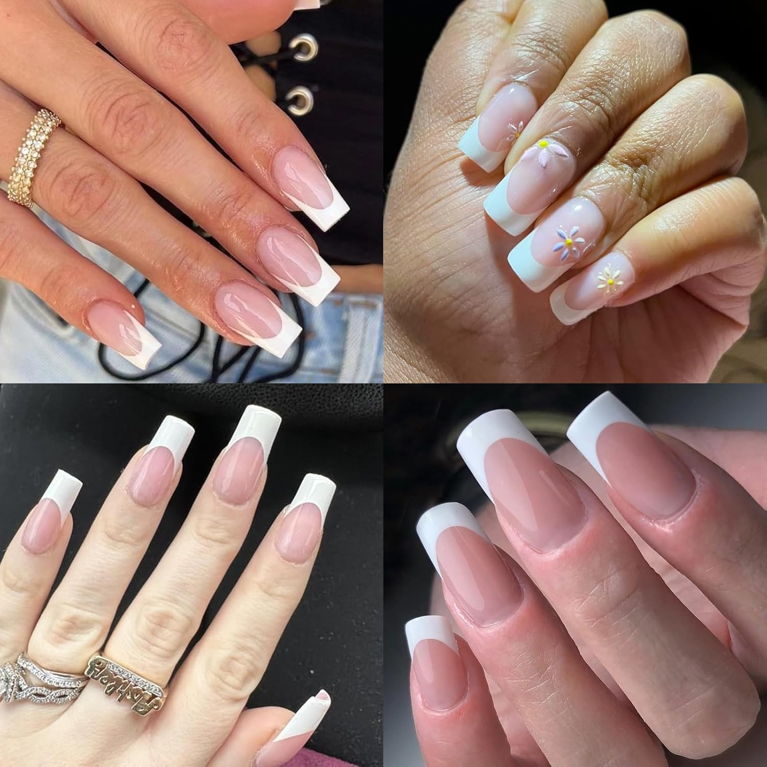 Addfavor 120Pcs White French Tip Press on Nails Medium Square Fake Nails Nude Fa