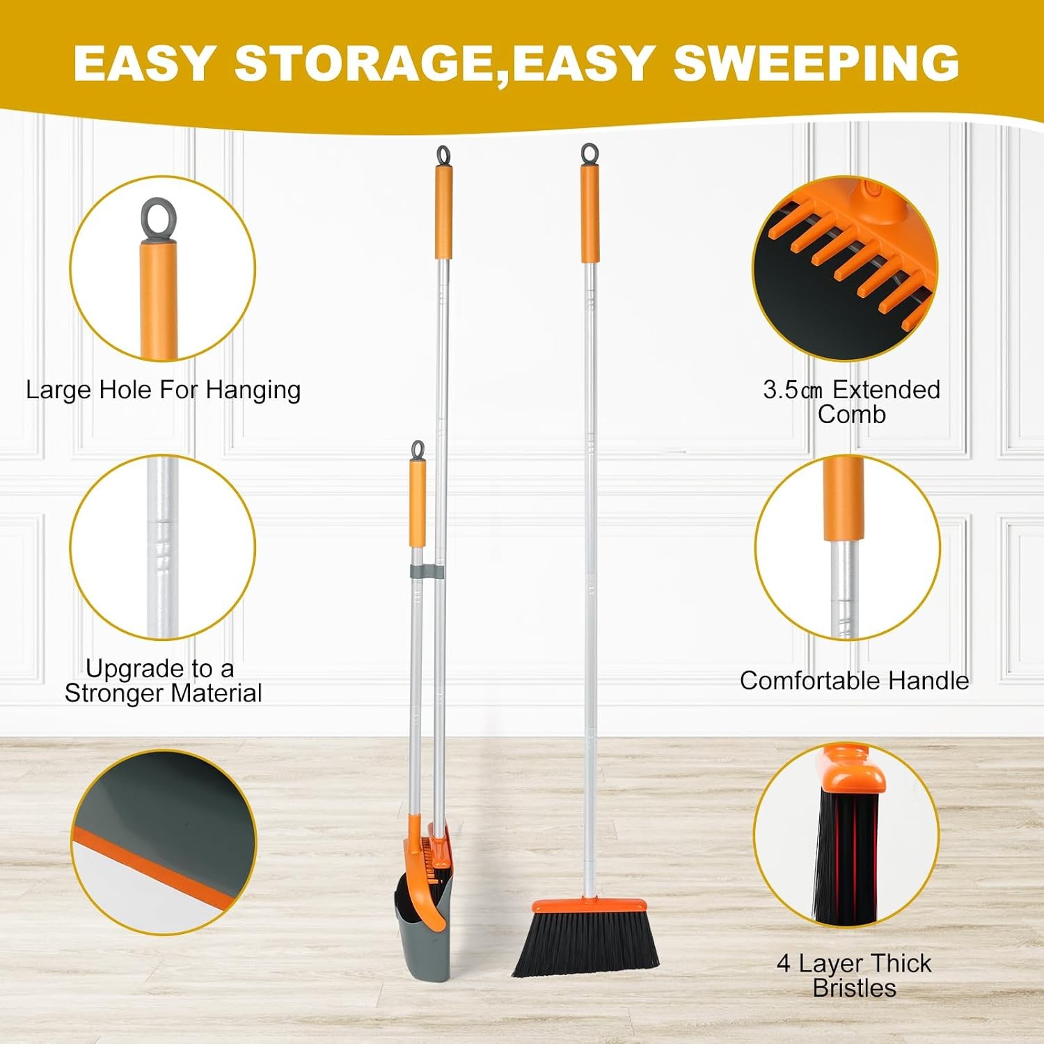 Broom & Dustpan Set W/ 54 Inch Long Handle Perfect Dust Pan & Brush Combo Home