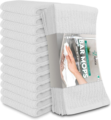 ZUPERIA Bar Mop Kitchen Towels – Pack of 12 12 16"x19", White