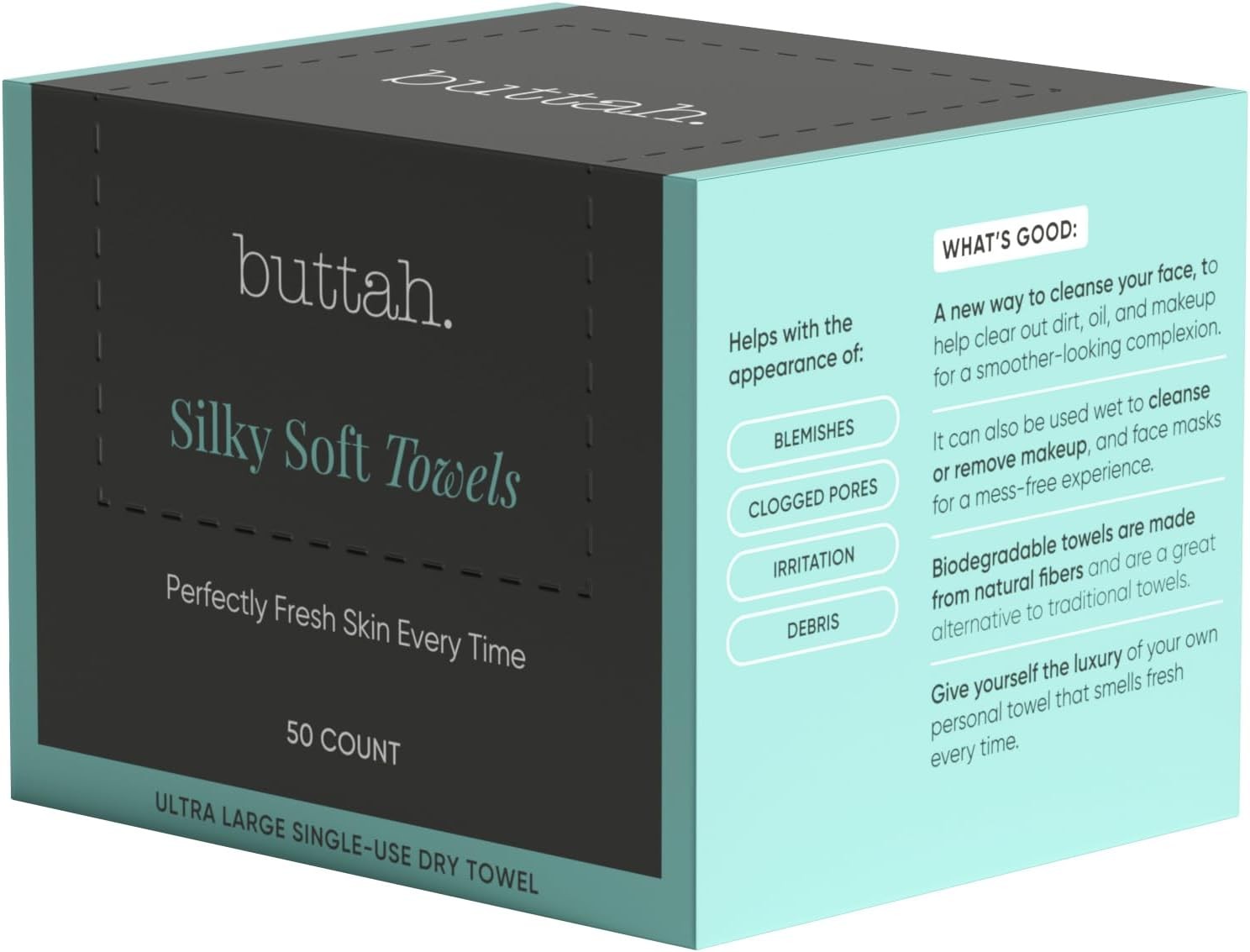 Buttah Skin Disposable Face Towels, 50 Count – Extra Thick, Soft, Large Towels