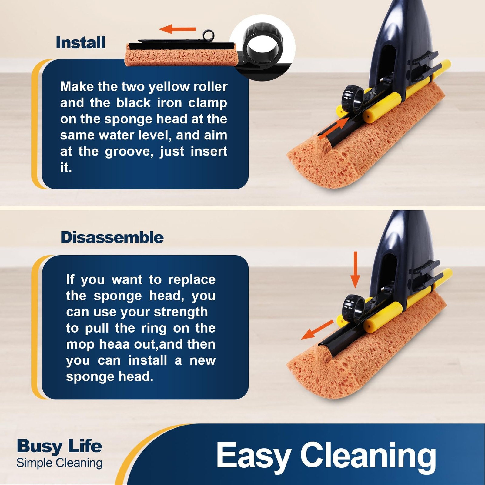 Yocada Sponge Mop Home Commercial Use Tile Floor Bathroom Garage Cleaning Tot…