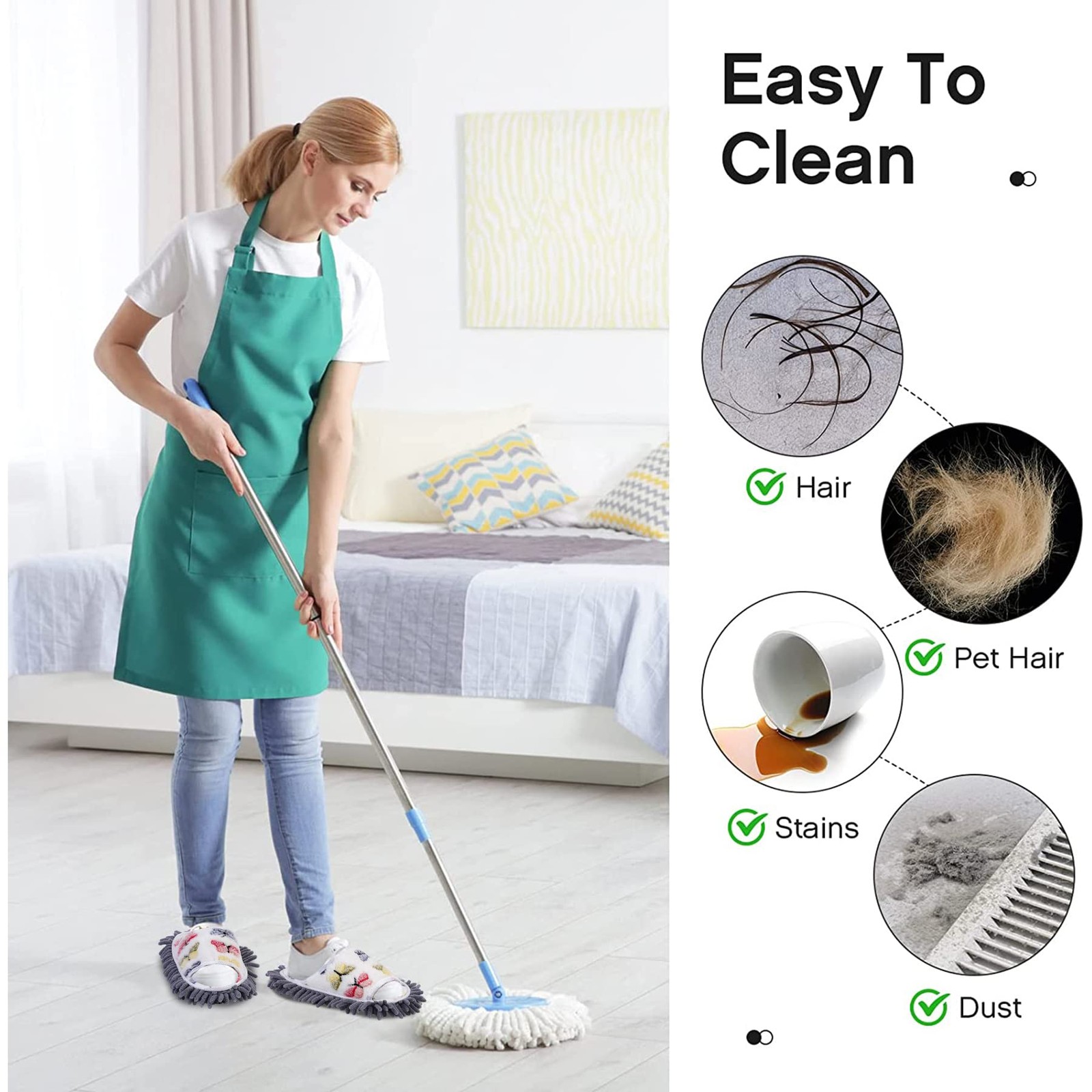 handrong Mop Slippers 4 Pairs of Dusting 10-11, Beige+blue+purple+pink