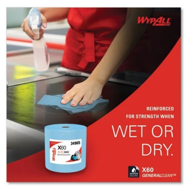 WypAll General Clean X60 Cloths, Jumbo Roll, 12.5 x 13.4, Blue, 1,100/Roll