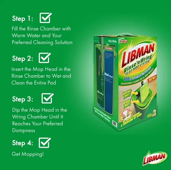 Libman Rinse N Wring Flat Mop System with Microfiber Pad