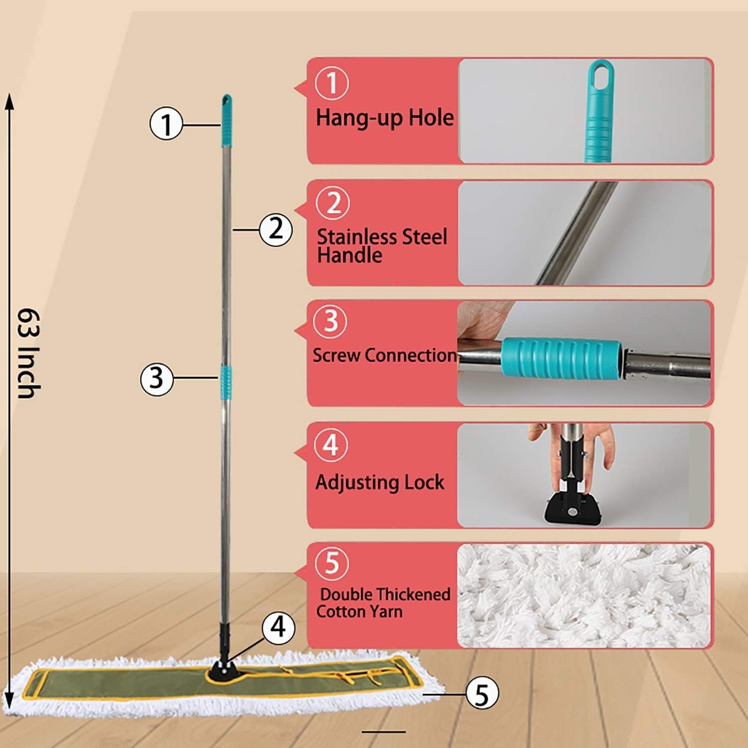 OFO 43-Inch Heavy-Duty Industrial Dust Mop Set for Efficient Commercial Cleaning