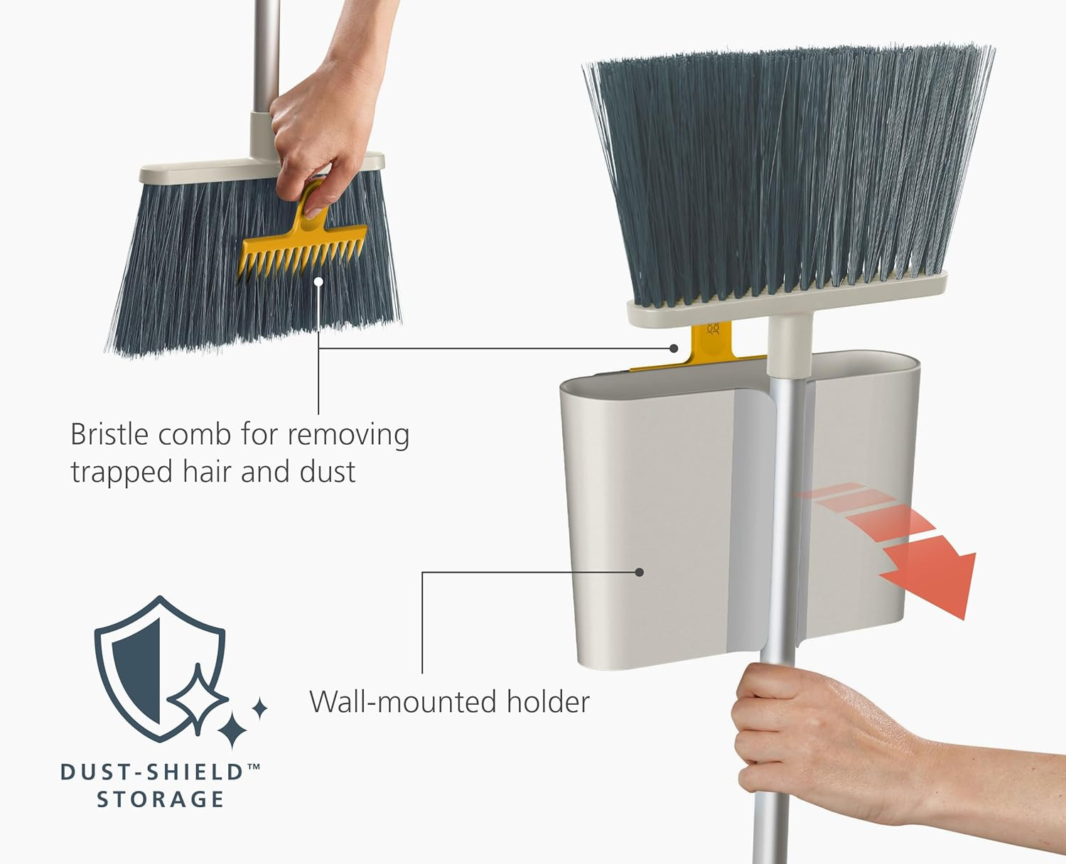 Cleantech Wall-Mounted, Adjustable Long Handle Broom Sweeper with Dust-Shield St
