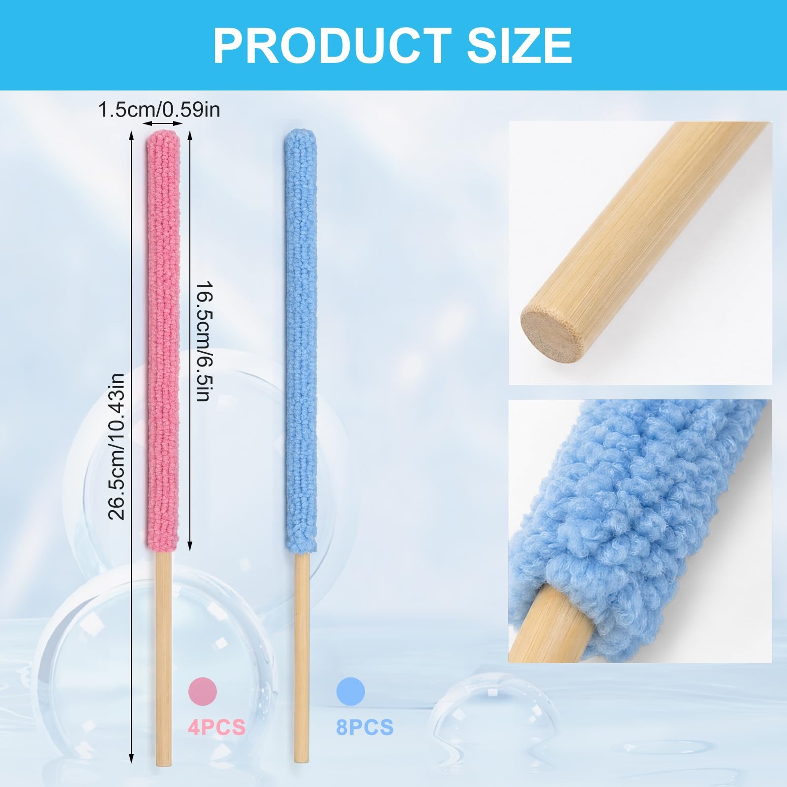 12 Pcs Blue Pink Microfiber Detail Duster Sticks 10.3 Inch
