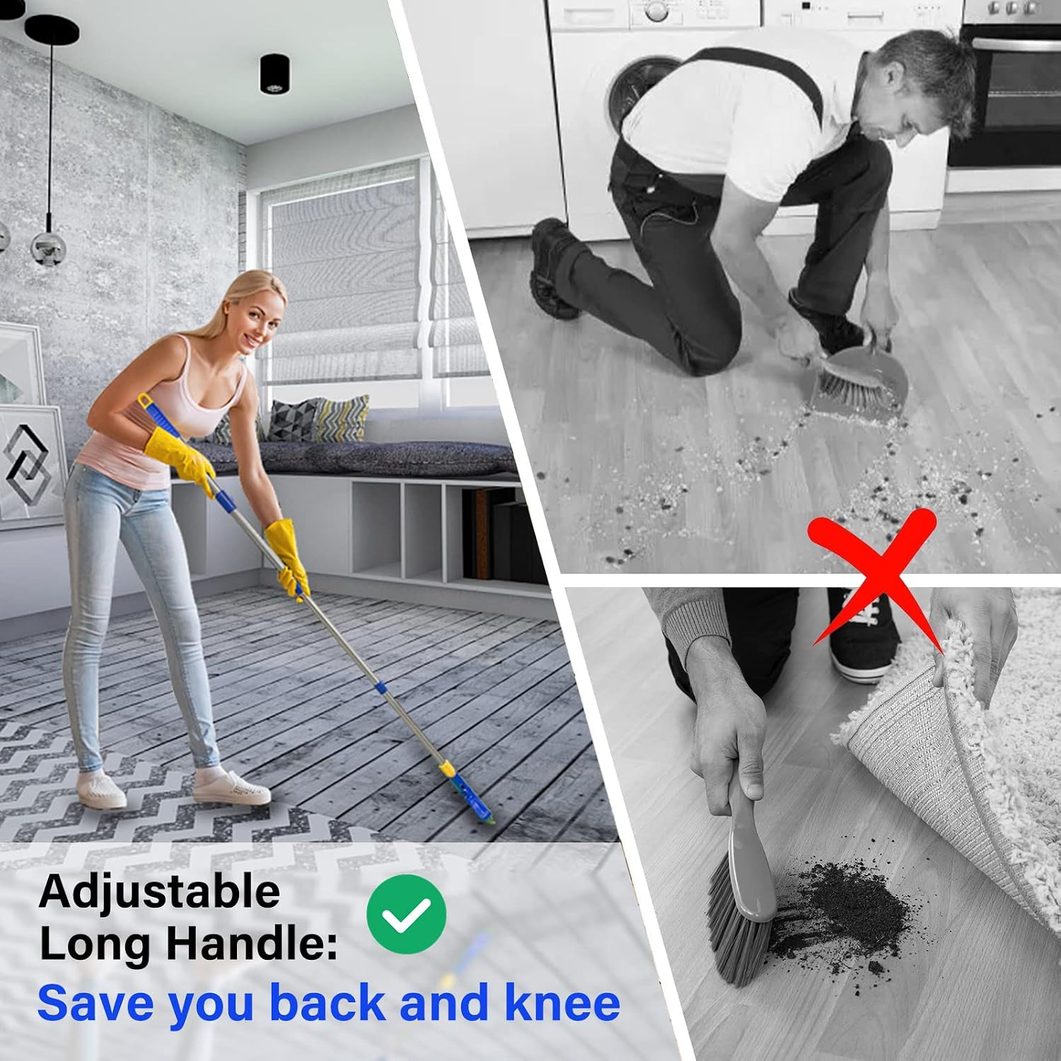 ITTAR Grout Brush with Long Adjustable Handle, Swivel Scrub Brush, V-Shape Grout
