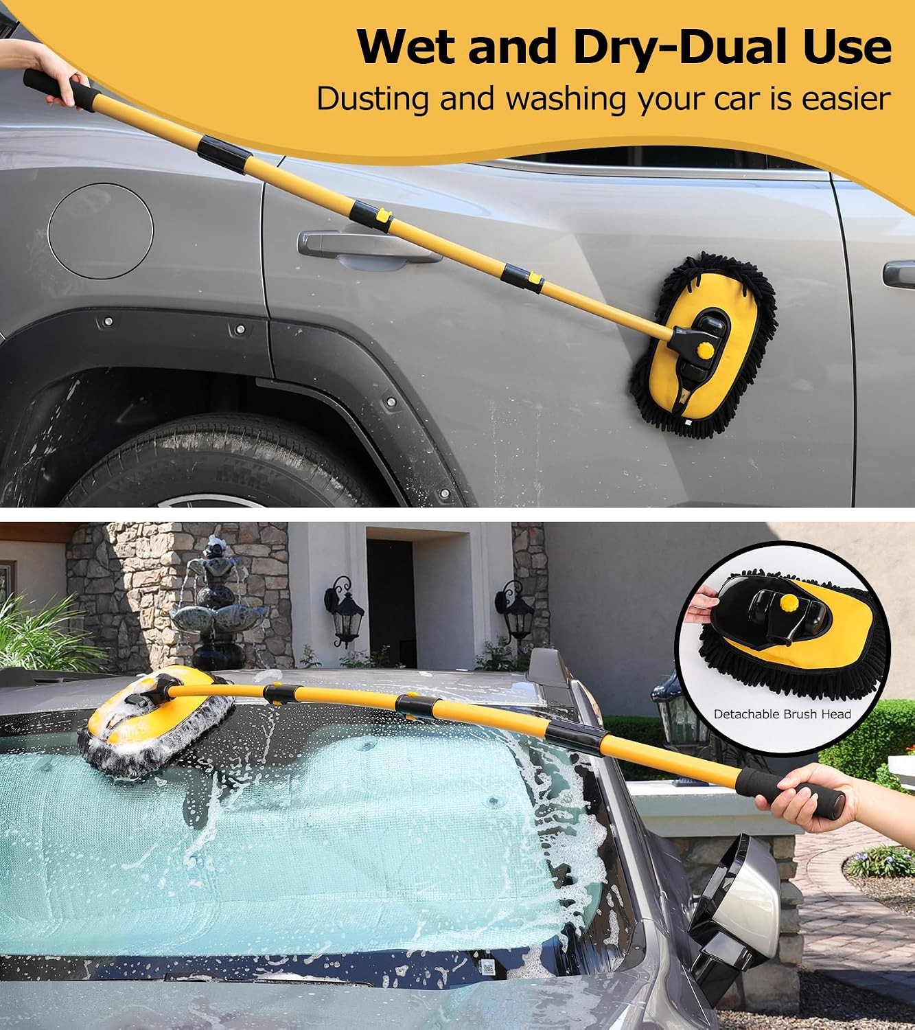 Car Wash Brush Kit Long Handle Mop with Sponge and Mitt 56.7″ Cleaning