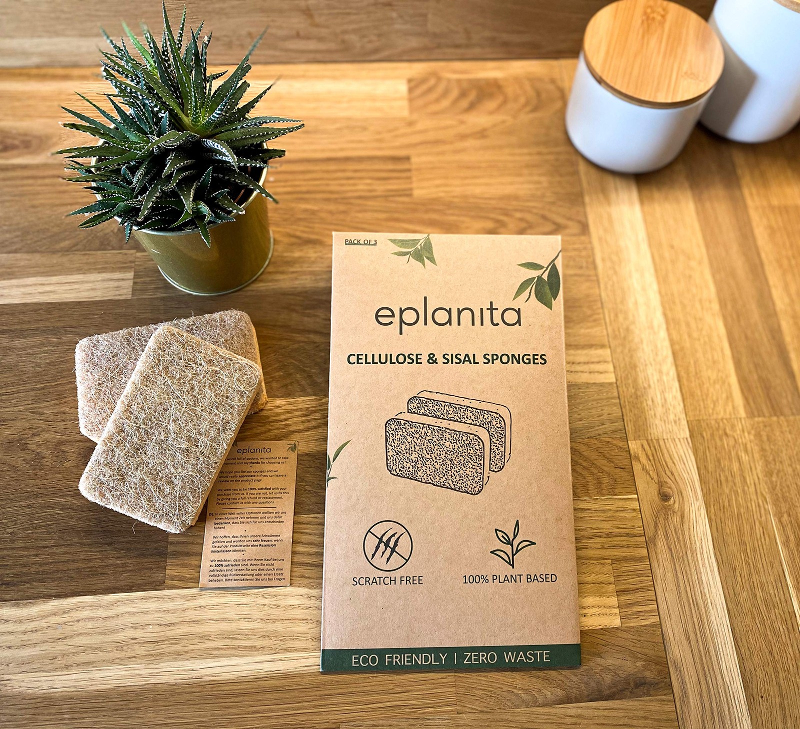 eplanita Natural Plant Based Scrub Sponges 3 Pack, NonScratch, Biodegradable …