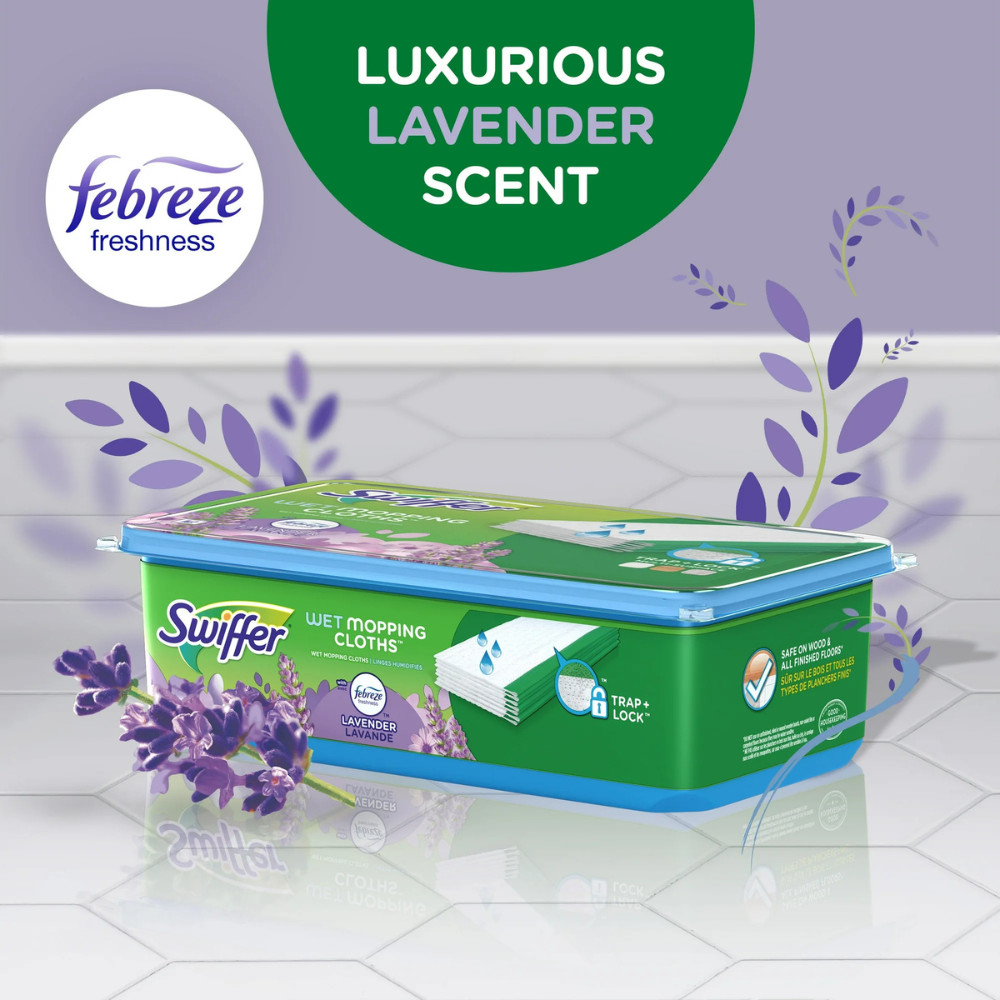 Swiffer Sweep + Mop, Wet Pads Refill, Cleaning Cloths, Lavender, 24 Count