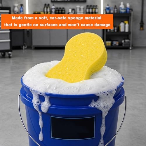 3 PCS Car Wash Sponge, Easy-Grip Large Auto Body Window Cleaning Yellow