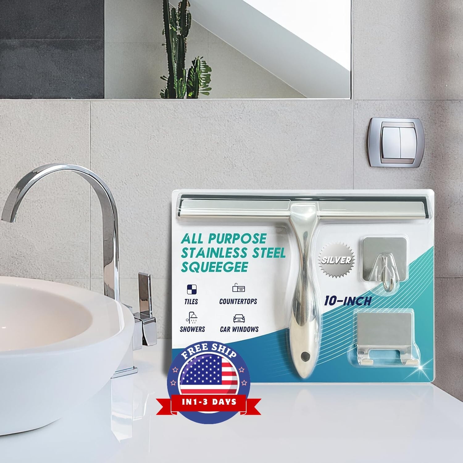 Limpiador de ducha multiusos de acero inoxidable para puertas de ducha, 10 Inch