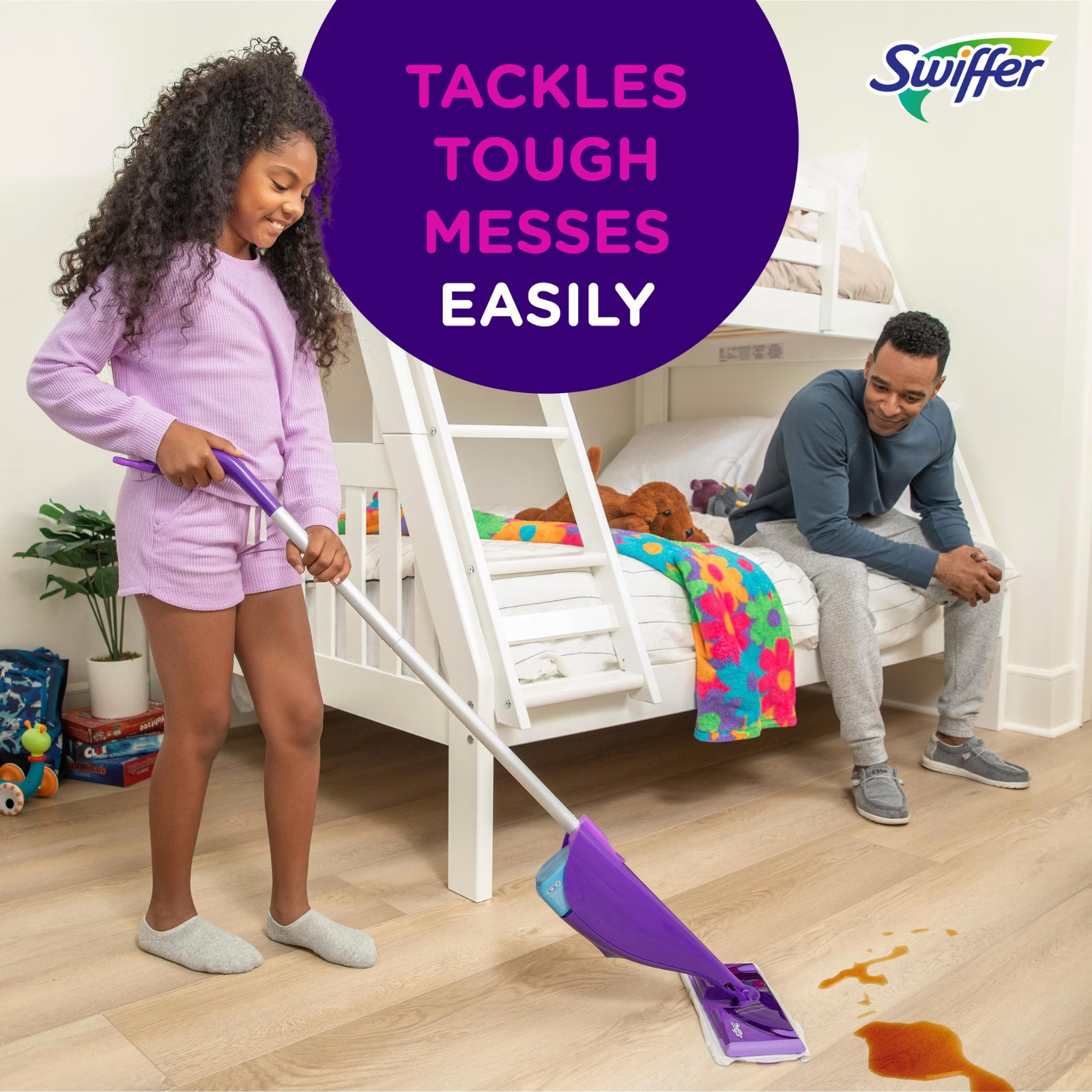 Swiffer Wet Jet with Refill, Unscented, 1 Handle + 1 Solution & 5 Pads + Battery