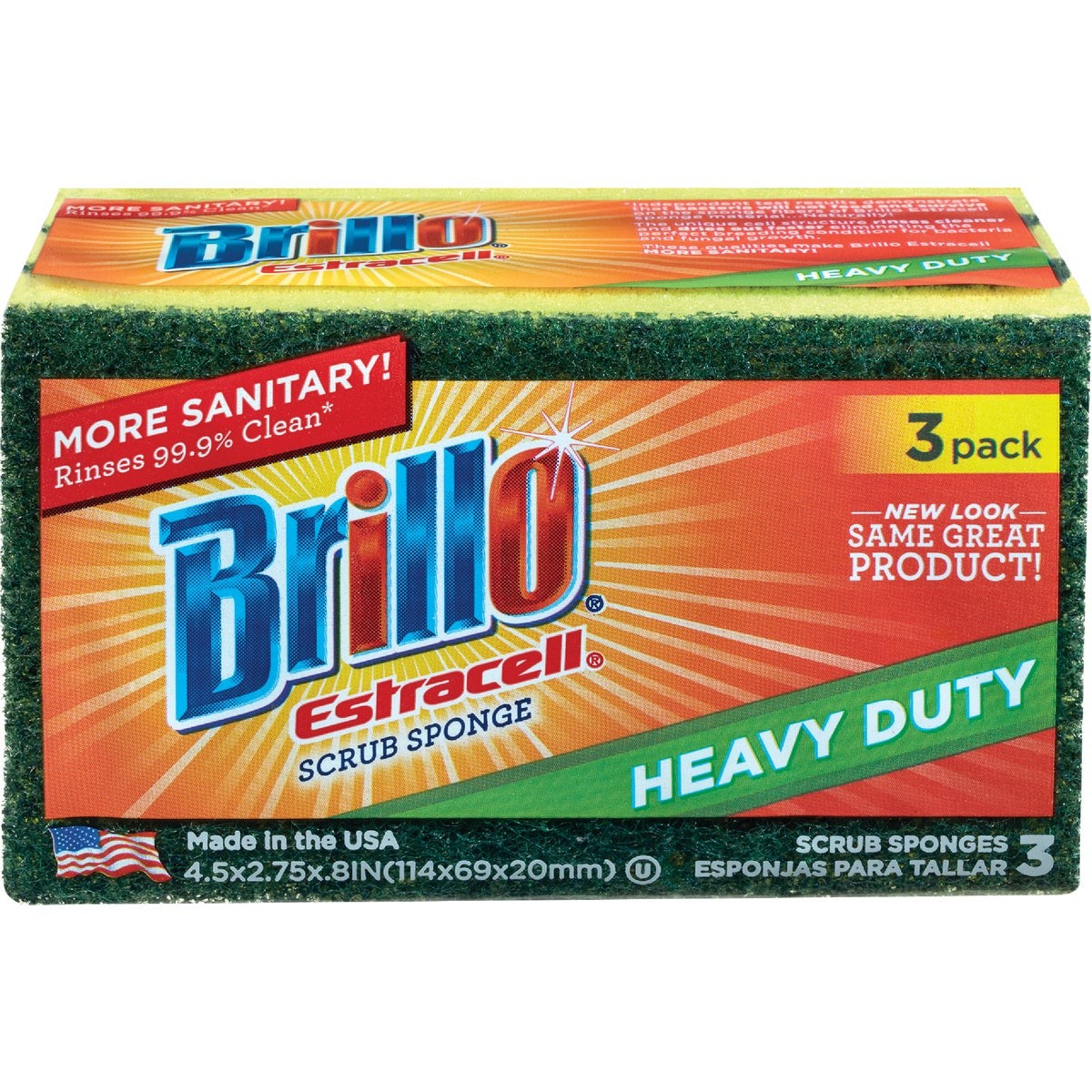Brillo Estracell 4.5 In. x 2.75 In. Heavy Duty Sponge (3-Count) 21031 Brillo