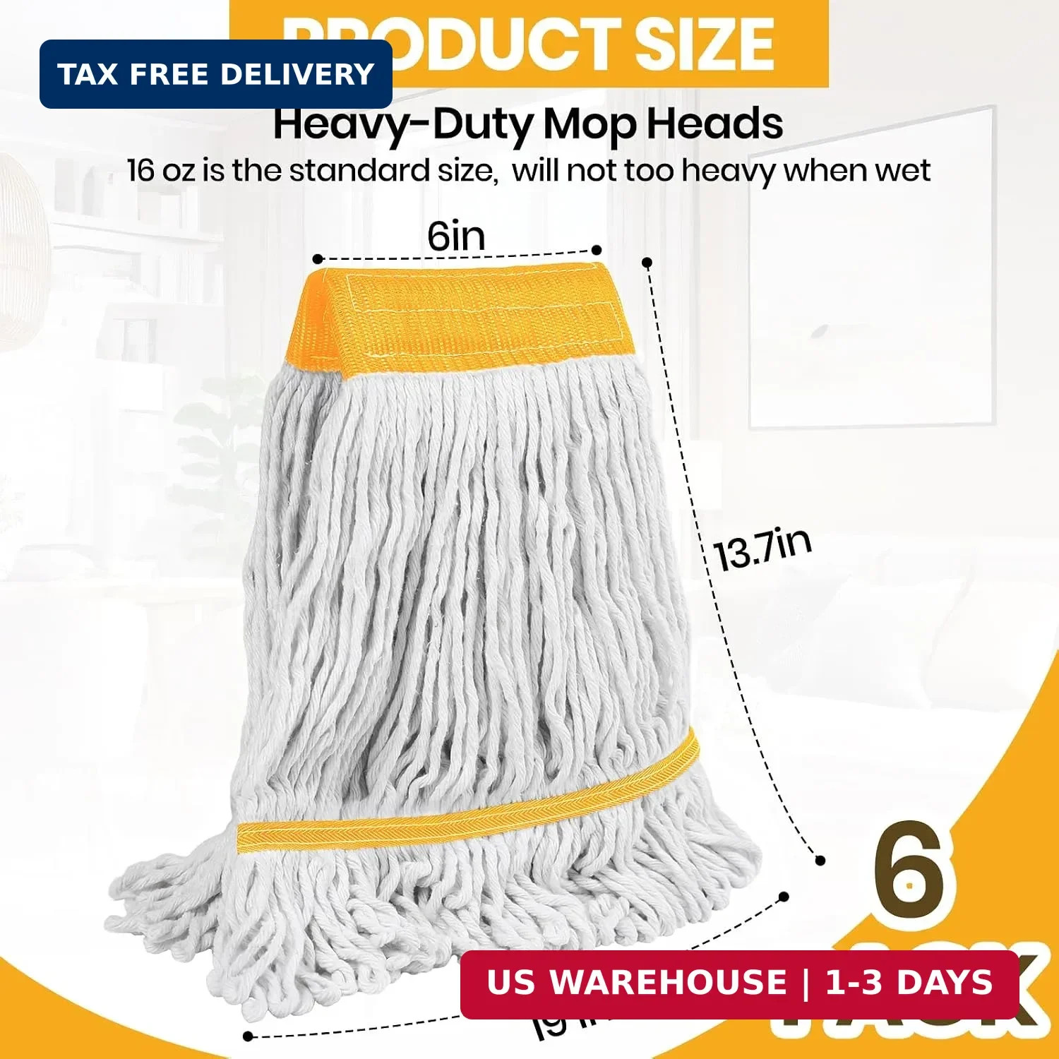 6PK Heavy Duty Commercial Mop Head Replacement- Loop End Cotton Blend String Ref