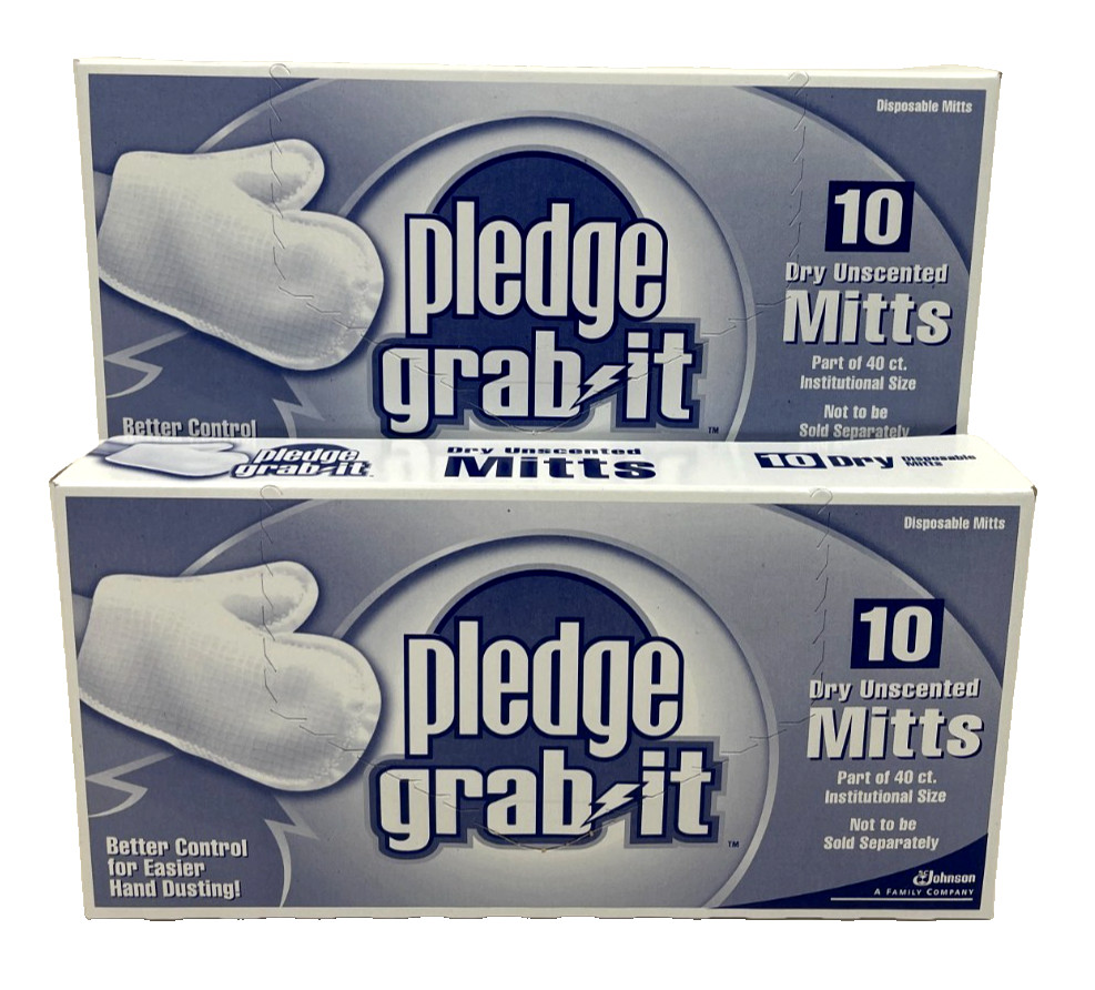 2 Pledge Grab It Disposable Mitts Dry Unscented 10ct Hand Dusting New