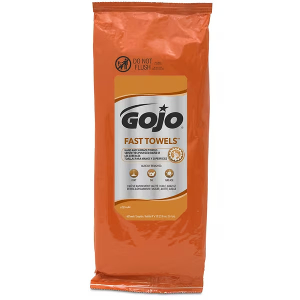 GOJO 6285 FAST TOWELS Hand & Surface dirt oil grease 9″x10″, Case of 6 (60ctx6)