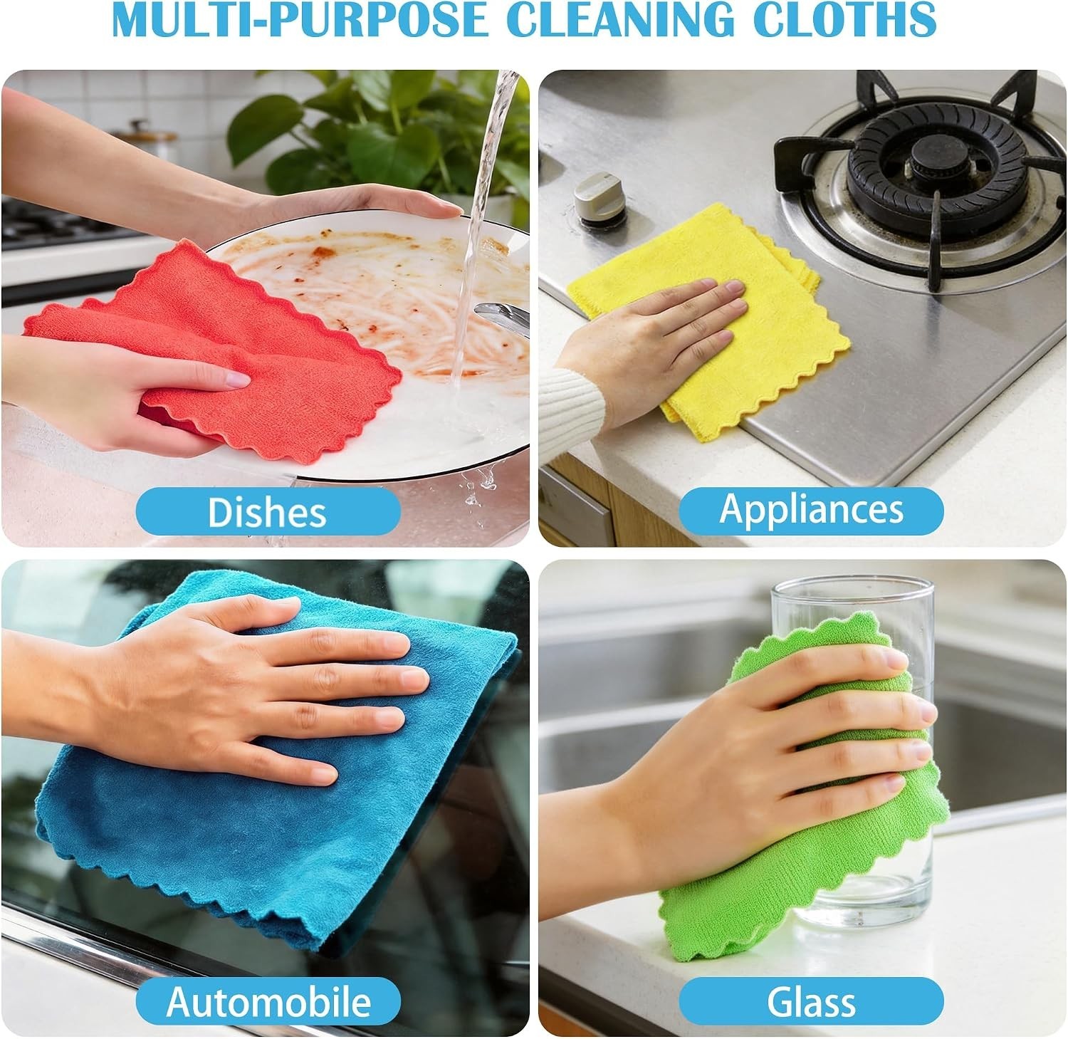 Microfiber Cleaning Cloth, 24 Pack Highly Absorbent Cleaning Rags, 4 Color Mi…