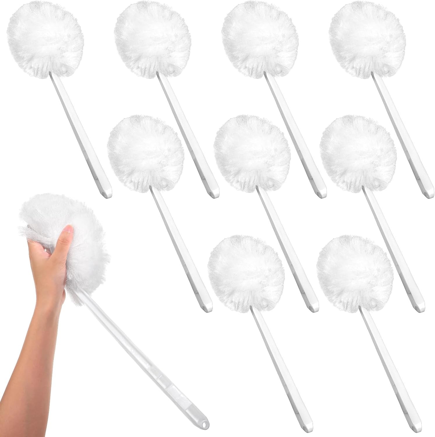 12 Pcs Toilet Bowl Brushes Soft Swab Polyester Head 15 Inch White Reusable Long