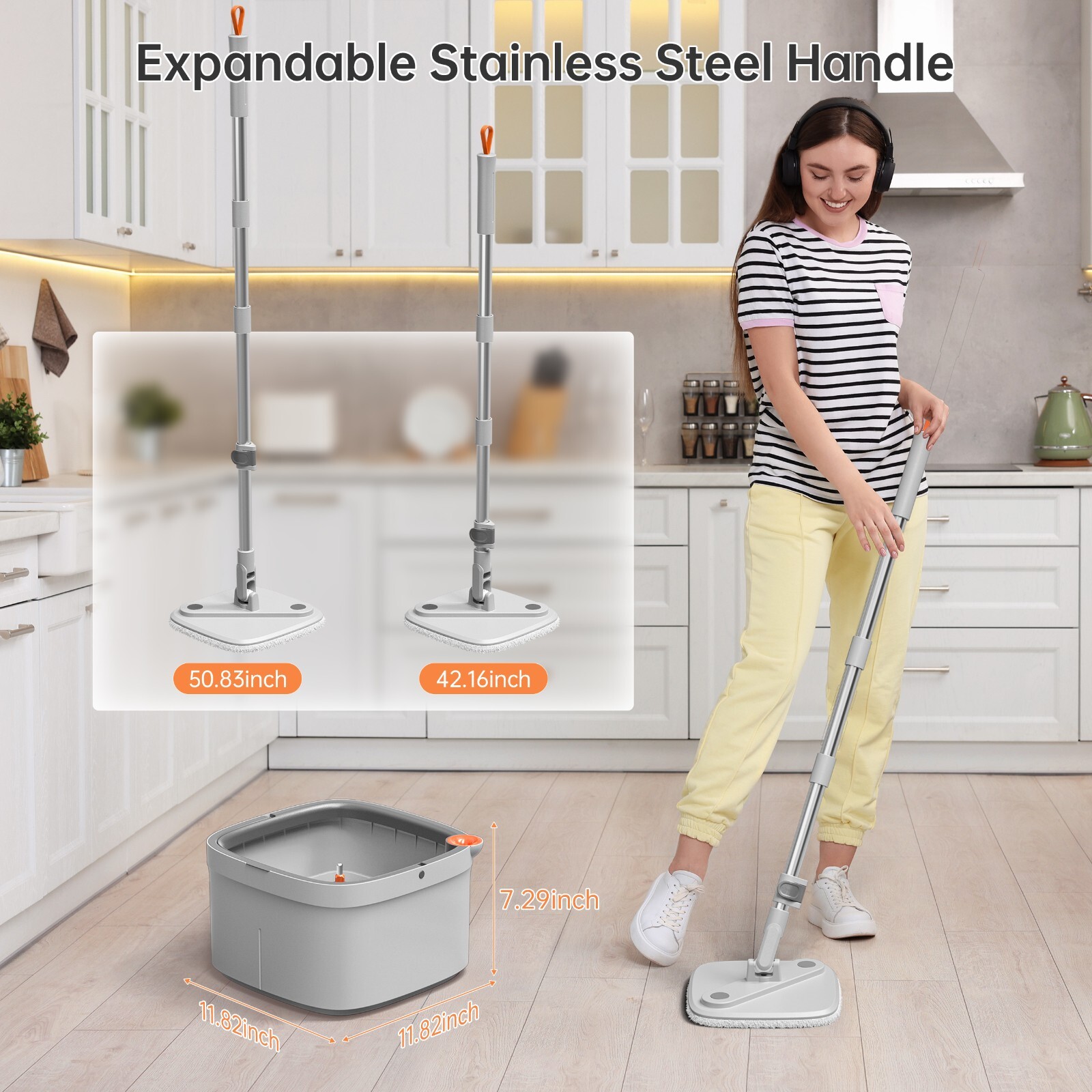 2PCS 360° Spin Mop and Bucket Set with Self Separation Dirty &Clean Water System