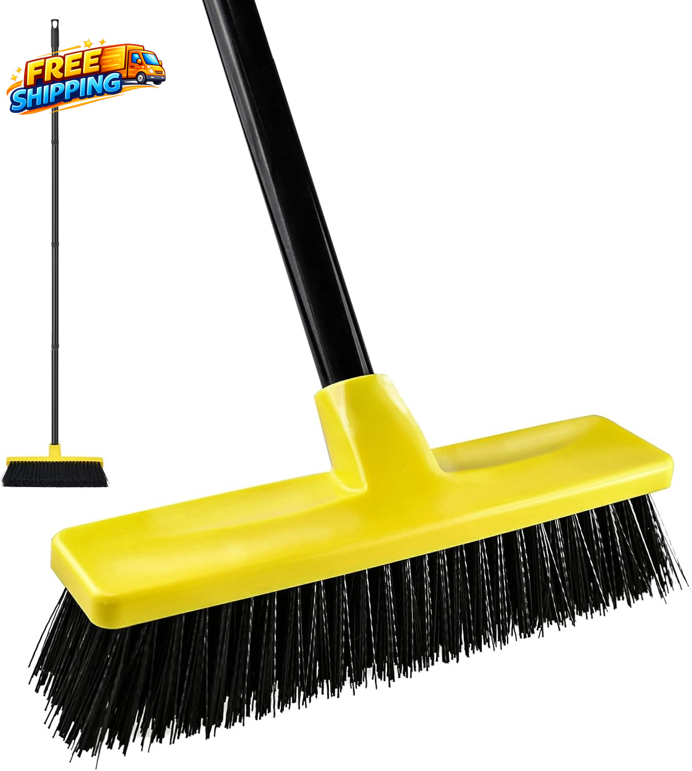 Push Broom Outdoor Indoor Broom 12 Wide 50 Long Handle with Stiff Bristles