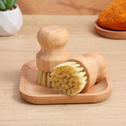 12 Packs Bamboo Scrub Brush for Dishes – 2 Pcs Natural Dish Brush with Sisal