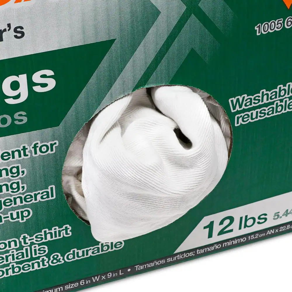 Painters Rags 12 lb Box White Absorbent Low Lint Multi Purpose Cleaning Cloths