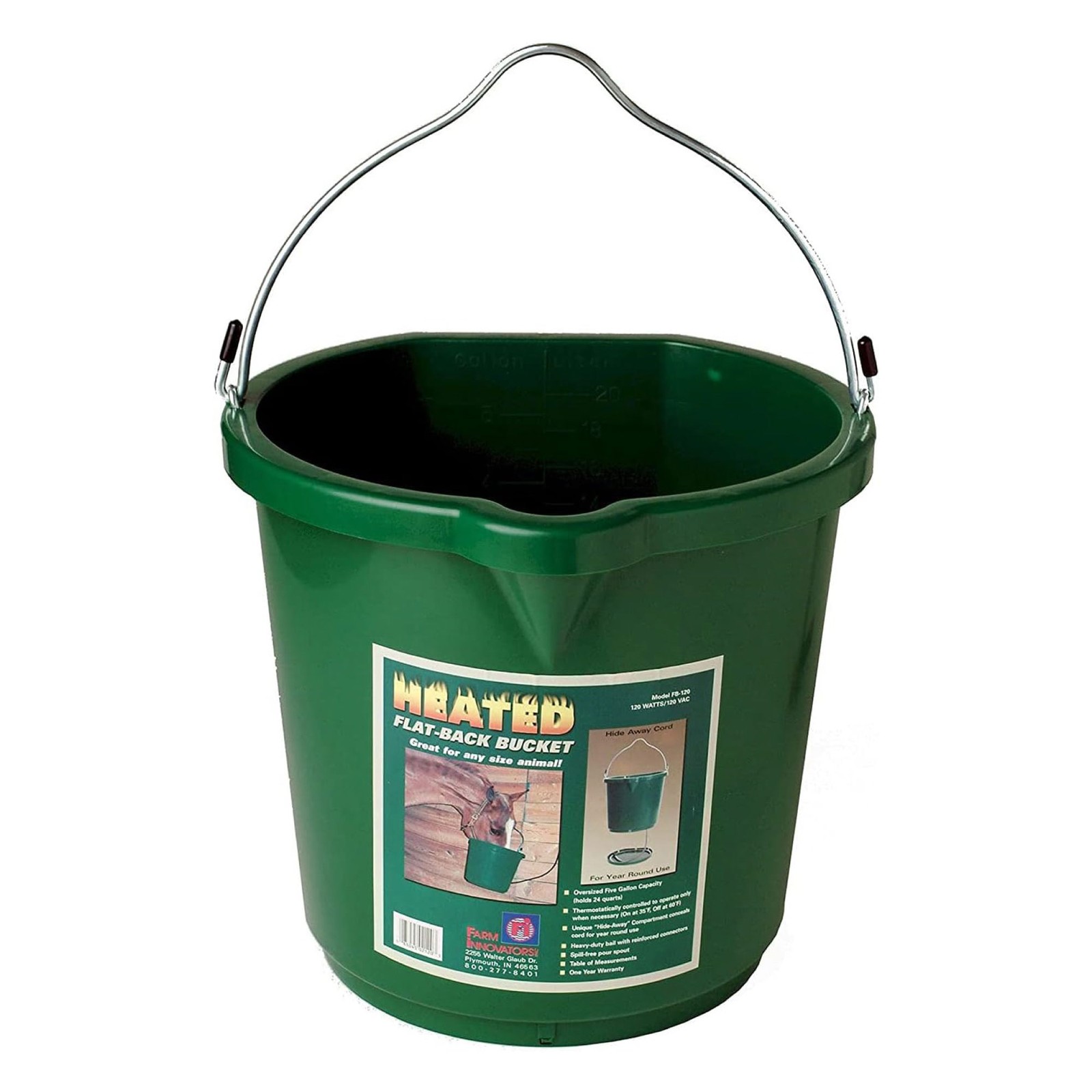 Farm Innovators Oversized 5 Gallon Plastic Flat Heated Bucket, 120 Watt (2 Pack)