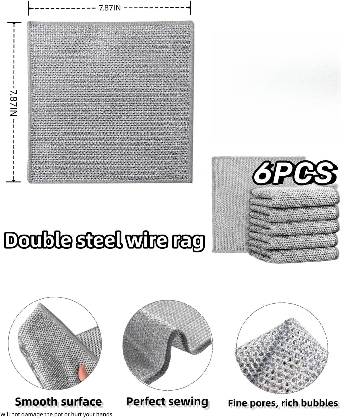 6-pack of Steel Dishwashing Padswool Clean Kitchen Easy Clean 6PCS