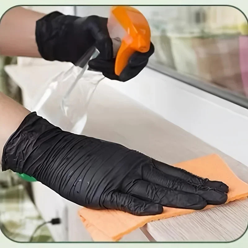 Nitrile Gloves Black Cleaning Household Kitchen Bathroom Dishwashing 100PCS