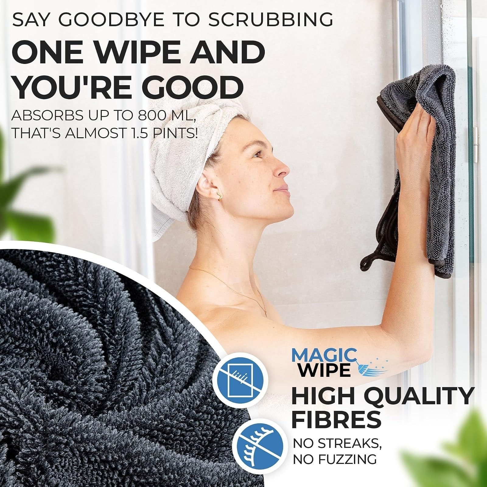 Magicwipe Bathroom Drying Cloth XL – Microfiber, Streak-Free, 2 Pack