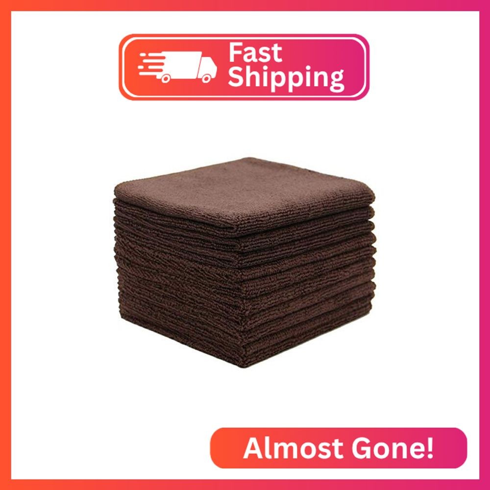 VeraSong Microfiber Cleaning Cloth, Washcloths, 12×12 inch, 10 Pack, Brown